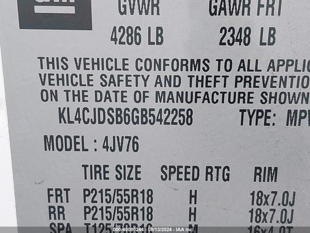 KL4CJDSB6GB542258 Buick Encore Premium
