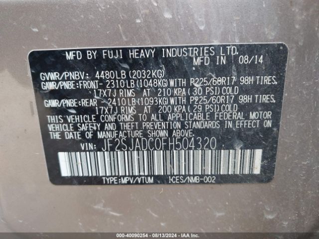 JF2SJADC0FH504320 Subaru Forester 2.5i Premium