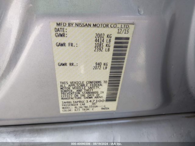 1N4BL3AP8GC147100 Nissan Altima 3.5 Sl