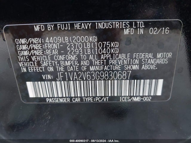 JF1VA2V63G9830687 Subaru Wrx Sti