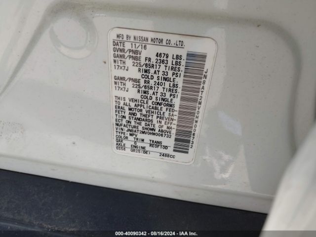 JN8AT2MV0HW006732 Nissan ROGUE S