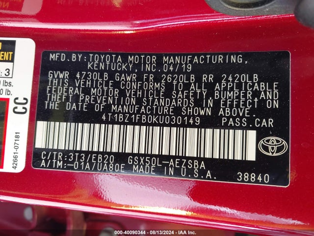 Toyota Avalon Touring 2019 4T1BZ1FB0KU030149 Image 9