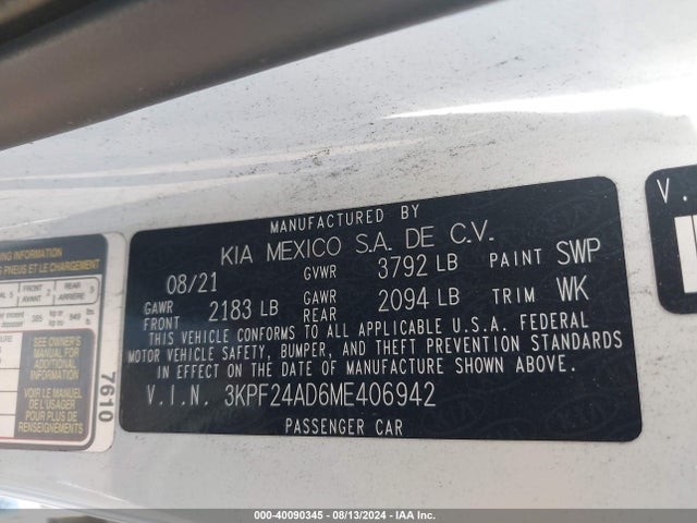 KIA Forte Lxs 2021 3KPF24AD6ME406942 Image 9