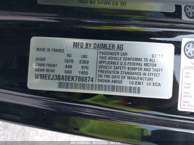 WMEEJ3BA0EK786874 Smart Fortwo Passion/pure