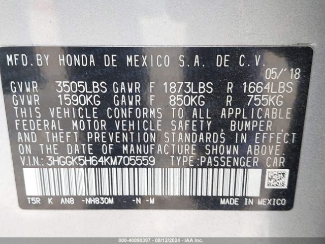 3HGGK5H64KM705559 Honda Fit Sport