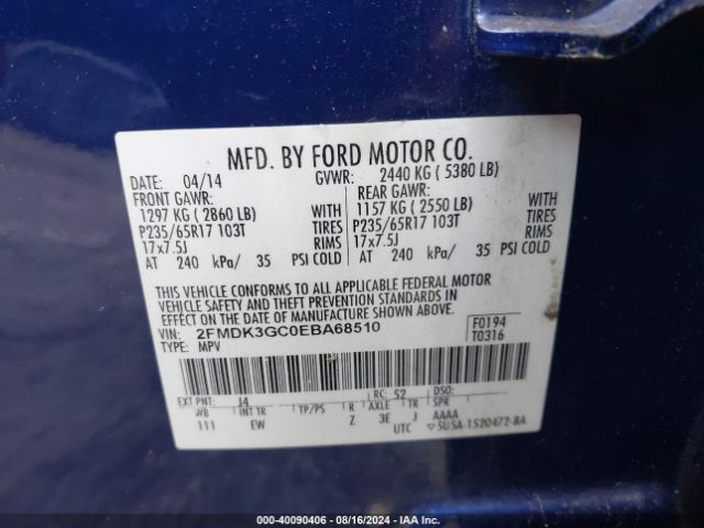 2FMDK3GC0EBA68510 Ford EDGE SE