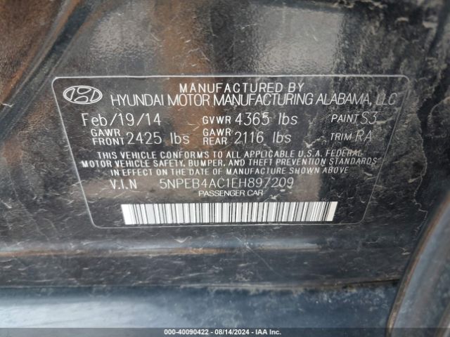5NPEB4AC1EH897209 Hyundai SONATA GLS