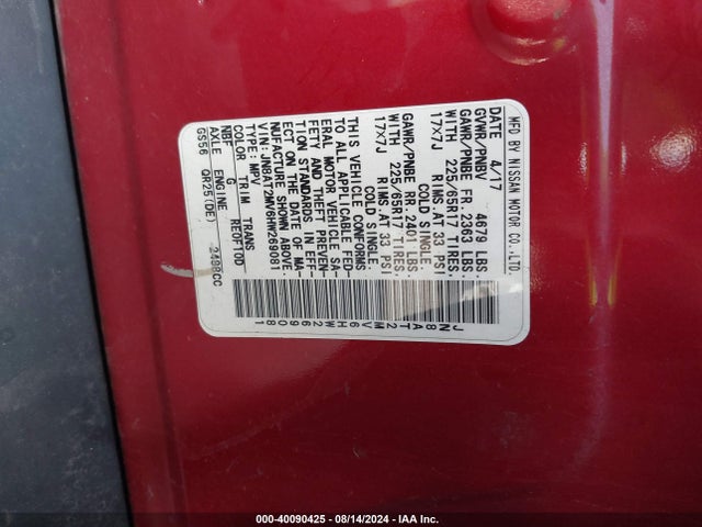 Nissan ROGUE SV 2017 JN8AT2MV6HW269081 Image 9