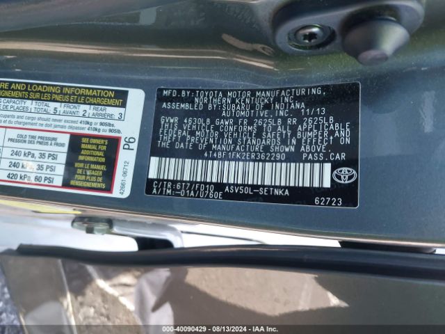4T4BF1FK2ER362290 Toyota CAMRY LE