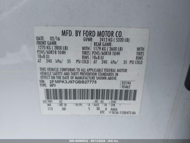 2FMPK3J97GBB27775 Ford EDGE SEL