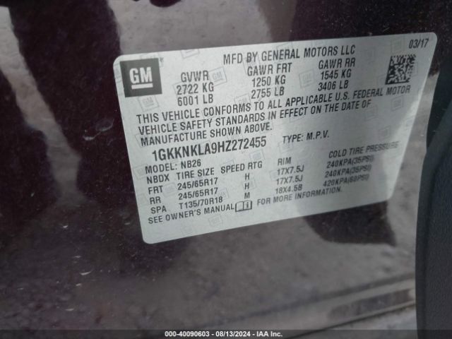 1GKKNKLA9HZ272455 GMC Acadia Sle-1