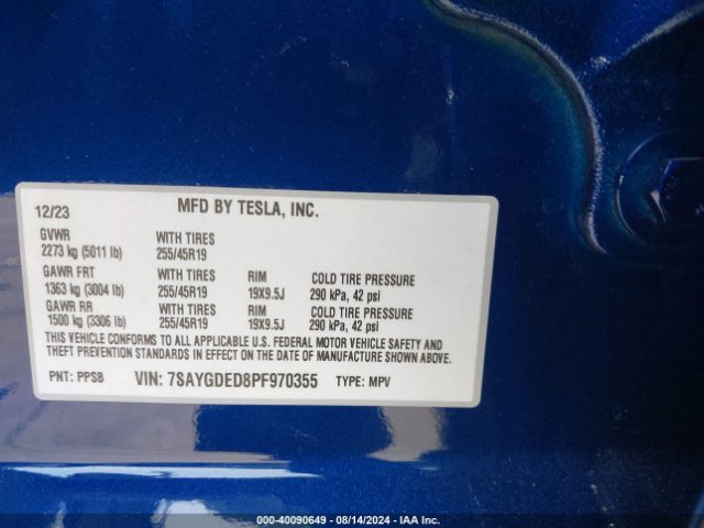 7SAYGDED8PF970355 Tesla Model Y Rwd