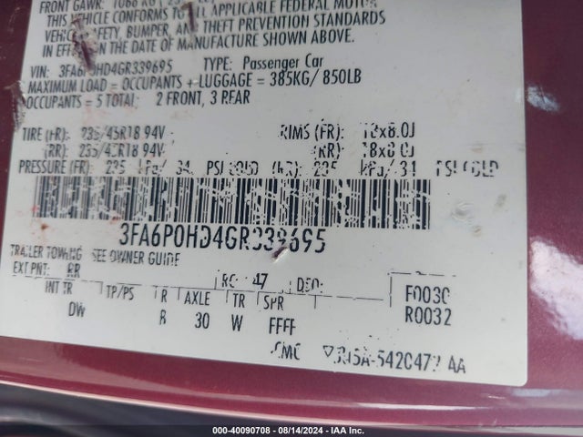 Ford FUSION SE 2016 3FA6P0HD4GR339695 Image 9