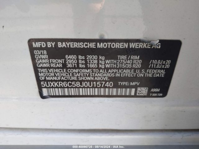 5UXKR6C58J0U15740 BMW X5 Xdrive50i