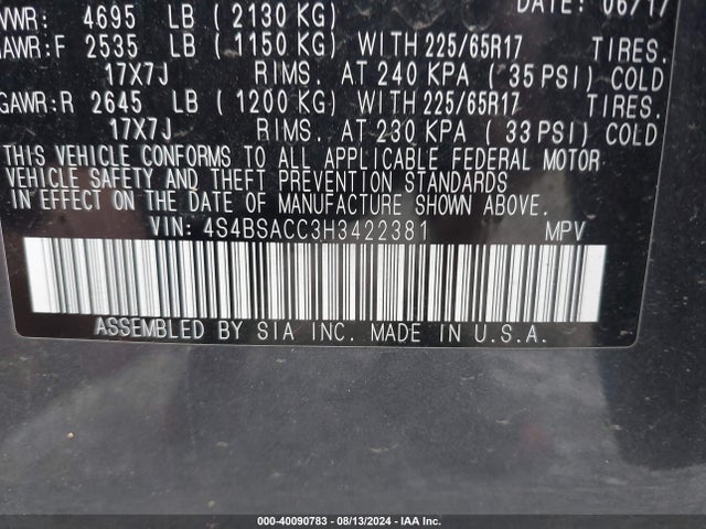Subaru Outback 2.5i Premium 2017 4S4BSACC3H3422381 Image 9