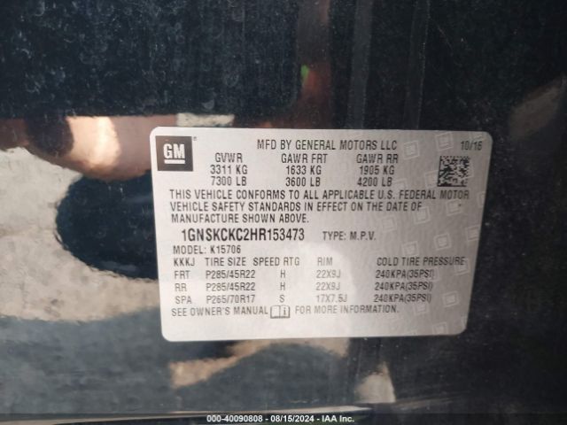 1GNSKCKC2HR153473 Chevrolet Tahoe Premier