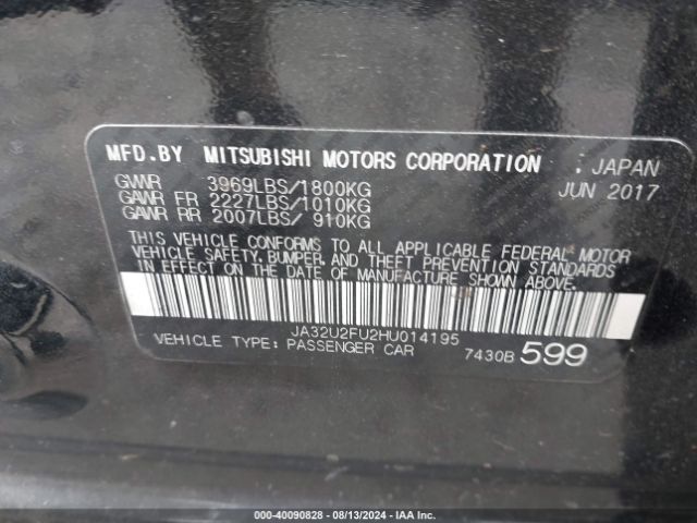 JA32U2FU2HU014195 Mitsubishi Lancer Le