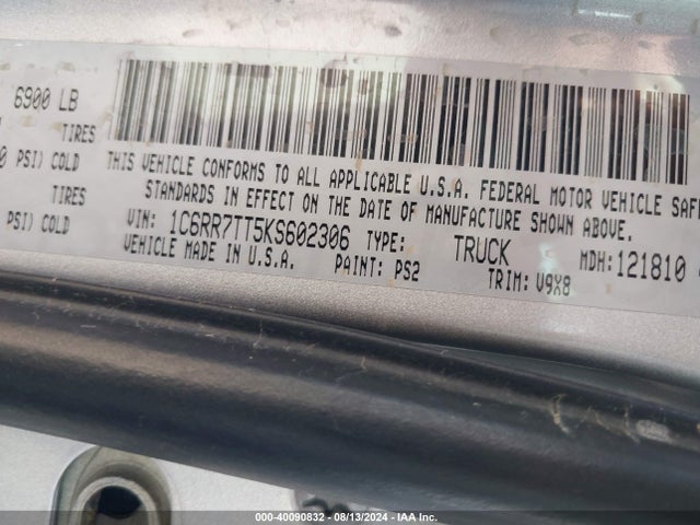 1C6RR7TT5KS602306 RAM 1500 Classic Slt  4x4 6'4 Box