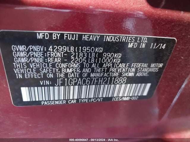 Subaru Impreza 2.0i Premium 2015 JF1GPAC67FH211888 Image 9