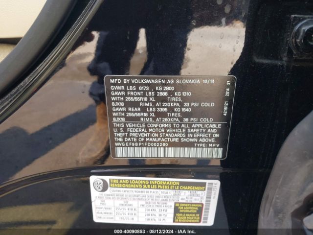 WVGEF9BP1FD002260 Volkswagen Touareg V6 Sport