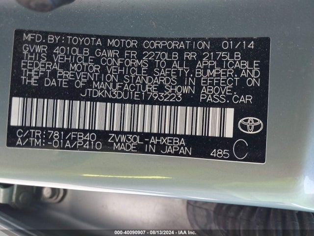 Toyota Prius Two 2014 JTDKN3DU1E1793223 Image 9