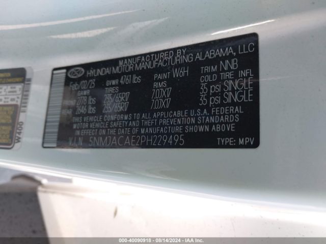 5NMJACAE2PH229495 Hyundai TUCSON SE