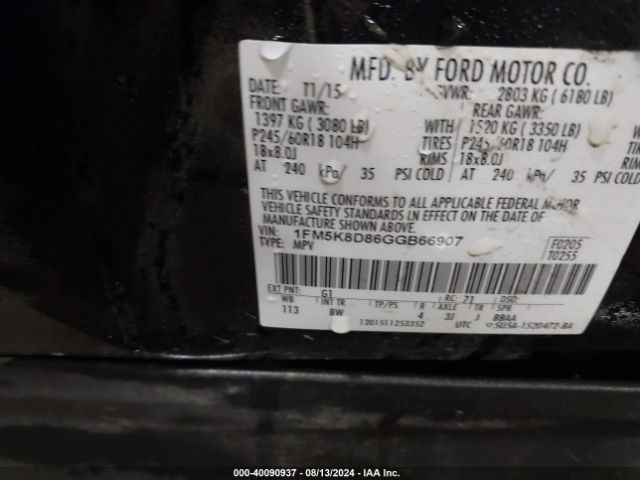 1FM5K8D86GGB66907 Ford EXPLORER XLT