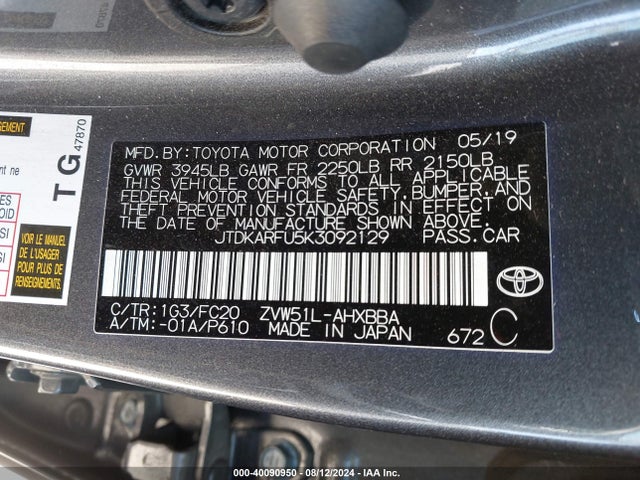 Toyota Prius L Eco 2019 JTDKARFU5K3092129 Image 9