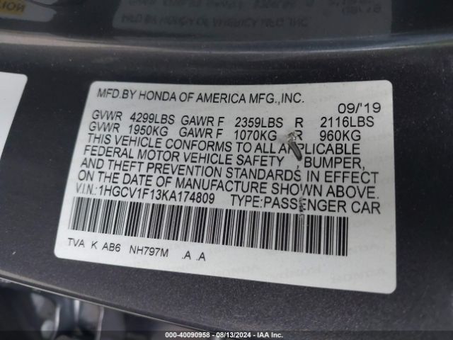 1HGCV1F13KA174809 Honda ACCORD LX