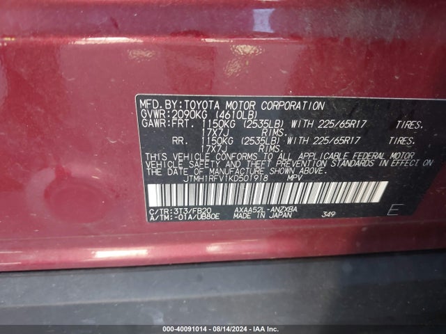 Toyota RAV4 LE 2019 JTMH1RFV1KD501918 Image 9