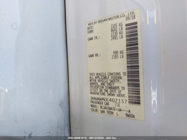1N4AA6AP6JC402157 Nissan Maxima 3.5 Sl