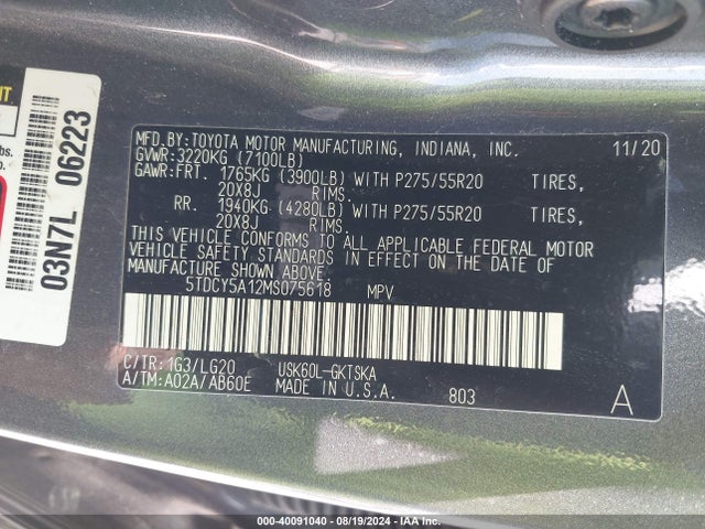 Toyota Sequoia Trd Sport 2021 5TDCY5A12MS075618 Image 9