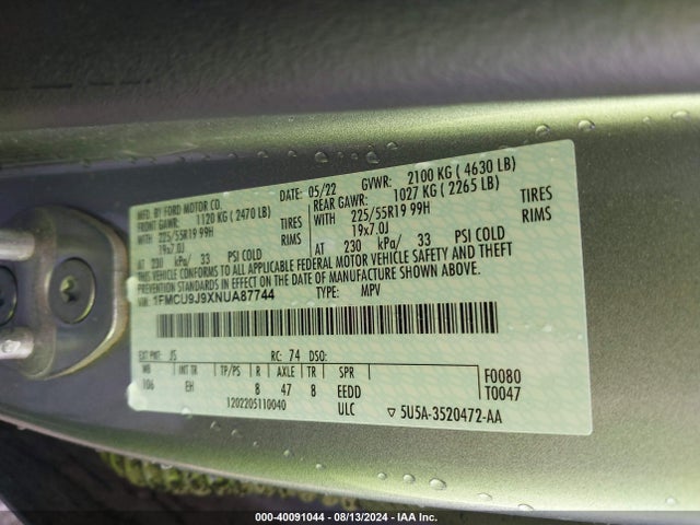 Ford Escape Titanium 2022 1FMCU9J9XNUA87744 Image 9