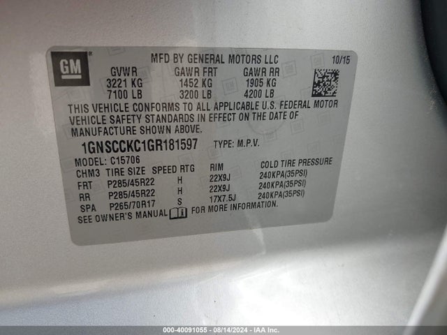 1GNSCCKC1GR181597 Chevrolet Tahoe Ltz