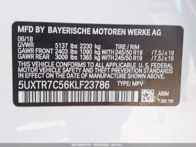 5UXTR7C56KLF23786 BMW X3 Sdrive30i