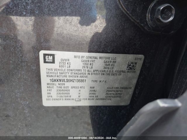1GKKNVLS6HZ136861 GMC Acadia Slt-1
