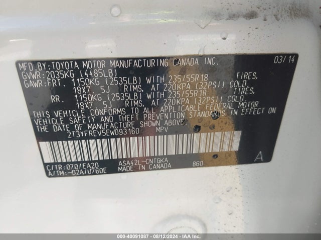 Toyota Rav4 Limited 2014 2T3YFREV5EW093160 Image 9