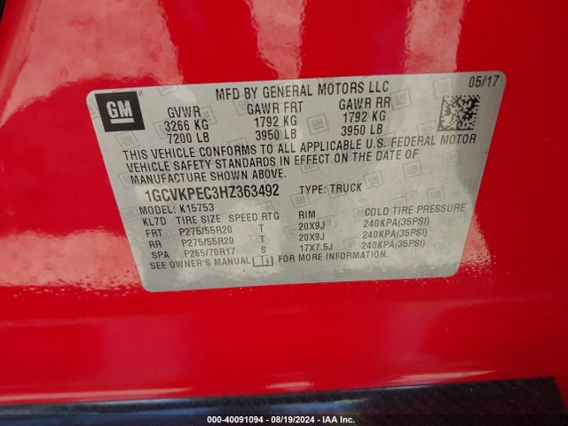 Chevrolet Silverado 1500 Custom 2017 1GCVKPEC3HZ363492 Image 9