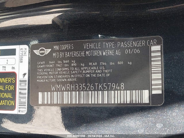 2006 MINI COOPER S WMWRH33526TK57948 Photo 8