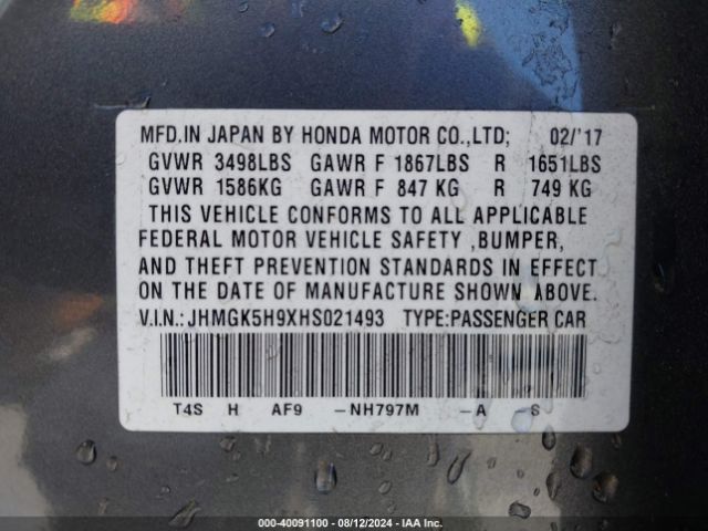 JHMGK5H9XHS021493 Honda Fit Ex-l