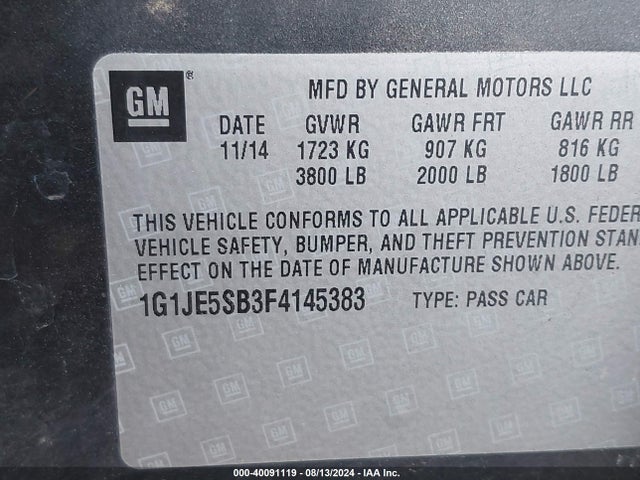 Chevrolet Sonic Ltz Auto 2015 1G1JE5SB3F4145383 Image 9