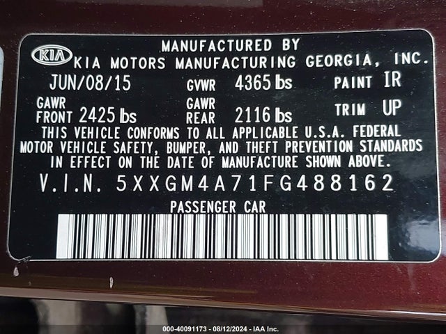 KIA Optima Lx 2015 5XXGM4A71FG488162 Image 9