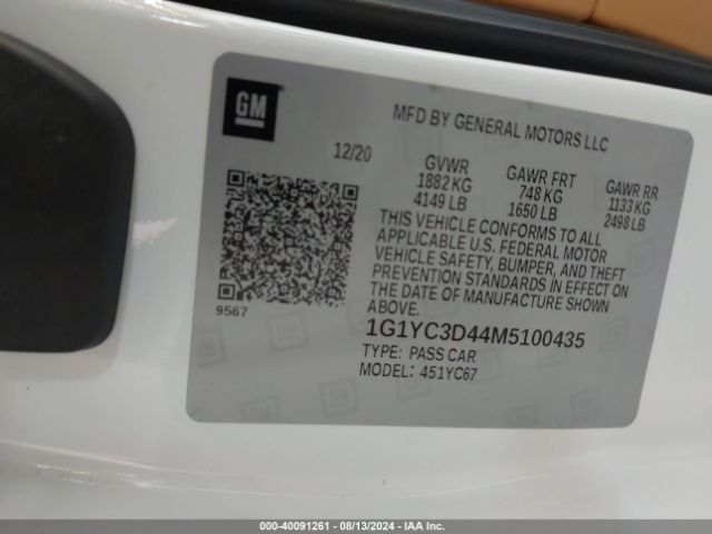 1G1YC3D44M5100435 Chevrolet Corvette Stingray Rwd  3lt