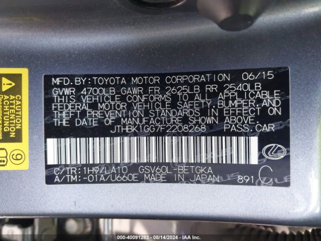 JTHBK1GG7F2208268 Lexus ES 350