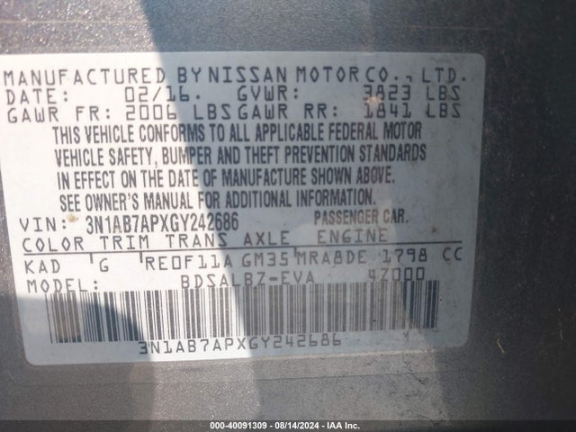 Nissan SENTRA S 2016 3N1AB7APXGY242686 Image 9