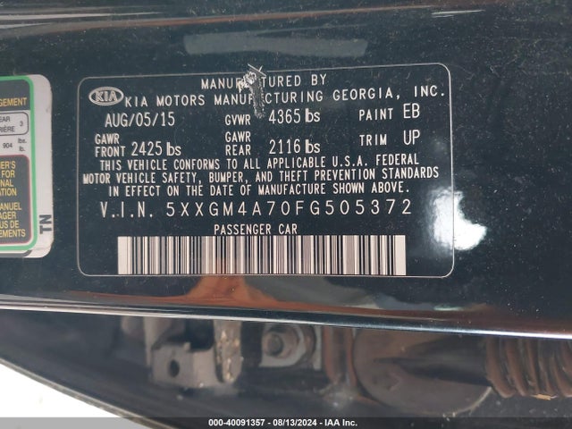 KIA Optima Lx 2015 5XXGM4A70FG505372 Image 9