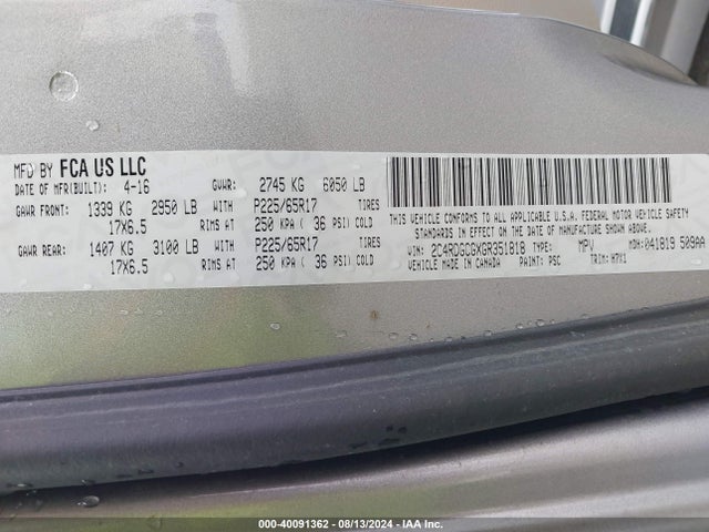 Dodge Grand Caravan Sxt 2016 2C4RDGCGXGR351818 Image 9