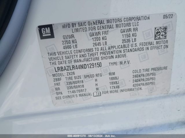 LRBAZLR44ND129150 Buick Envision Fwd Preferred