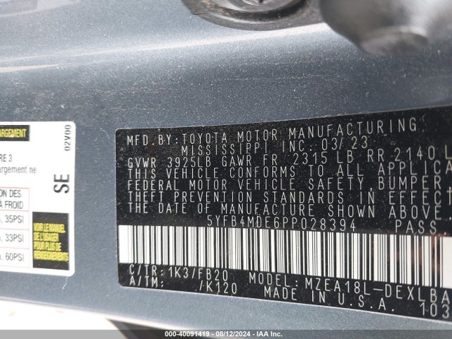 Toyota COROLLA LE 2023 5YFB4MDE6PP028394 Image 9