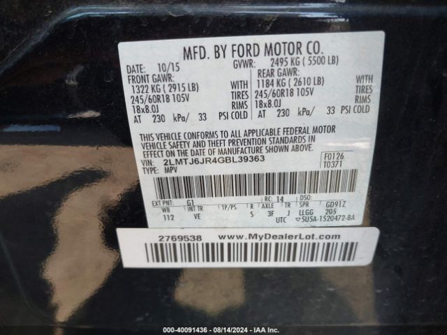 2LMTJ6JR4GBL39363 Lincoln Mkx Premiere
